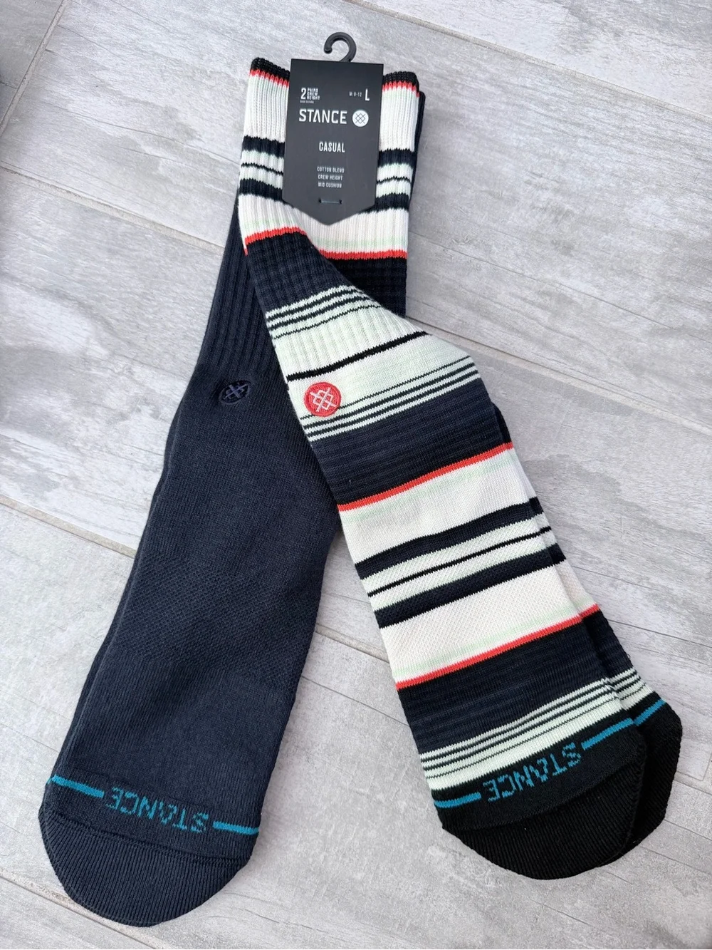 Stance Men’s Casual Crew Socks - Black, White, Red & Teal Accents